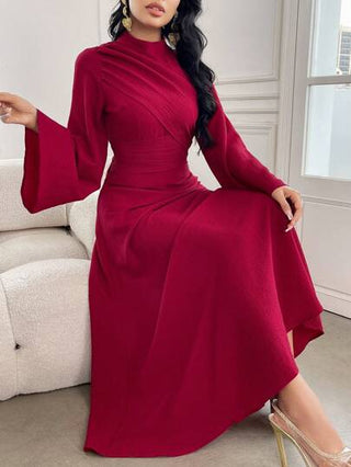 فساتين حريمي Modelyn فستان كاجوال طويل بسيط مع أكمام طويلة و ياقة عمودية و ذيل مطوي، فساتين سهرة طويلة للنساء