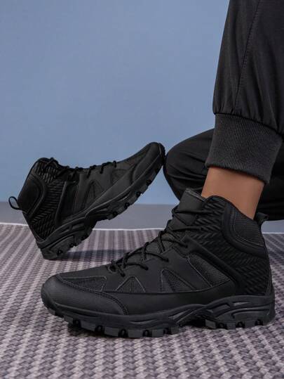 أحذية المشي لفصل الشتاء/الخريف المهنية السوداء الجديدة لعام 2024، سميكة الوحدة، مضادة للانزلاق، أحذية رياضية خارجية قابلة للتنفس بسحاب كاجوال،مقاومة للماء، امتصاص الصدمات، أحذية تنزه وحيادية الجنس