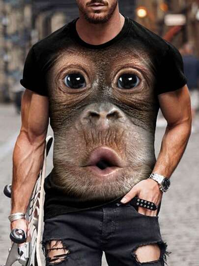 مايوه حريمي قطعة واحدة تي شيرت تي شيرت رجالي قصير الأكمام بطبعة الغوريلا بياقة دائرية للصيف