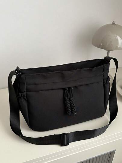 حقيبة كتف كبيرة السعة ذات لون أحادي أنيقة مزودة بسحاب، حقيبة رياضية محمولة عادية، حقيبة بسيطة للتنقل للنساء