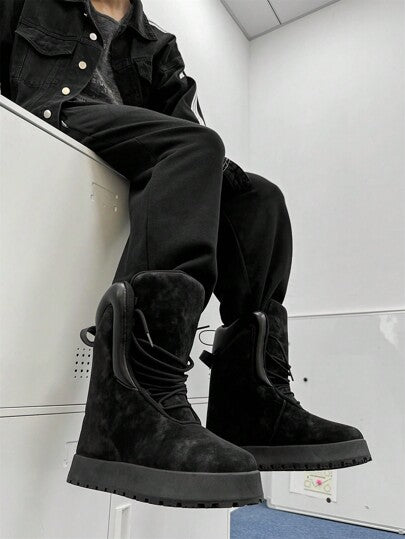 بوت ثلج للرجال أنيقة جديدة عالية الأعلى تربيط مقاومة للماء، طراز شارع أمريكي متميز، شخصي، موضة ، سميكة الأساس، ارتفاع إضافي ، خفيفة الوزن، بوت عالية الجودة. المقاسات تعمل صغيرة، اطلب مقاس أكبر بمقدار واحد