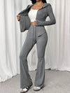 SHEIN EZwear مجموعة ملابس علوية سوداء بسحاب وكابور واسع 2قطعة للنساء، ربيع وصيف