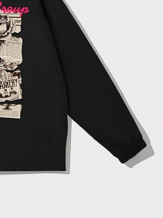 جاكيت طباعة الوردة الرجعية طويلة الأكمام بياقة للرجال خلال فصلي الخريف/الشتاء