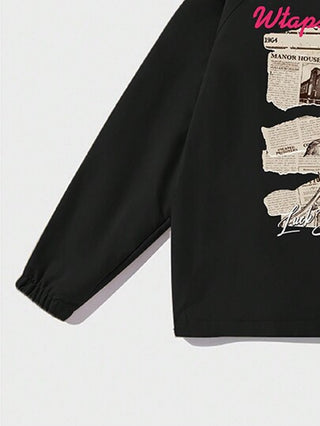 جاكيت طباعة الوردة الرجعية طويلة الأكمام بياقة للرجال خلال فصلي الخريف/الشتاء