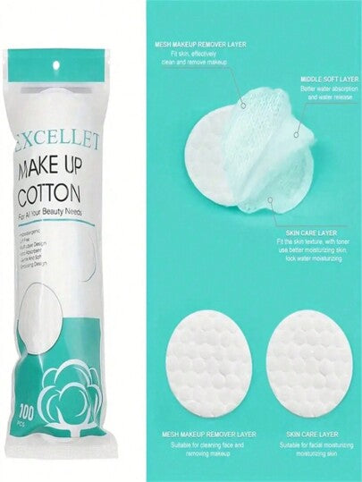 SHEIN 100 قطعة/عبوة لبطانات المكياج الناعمة المسماكة المستديرة، ثلاث طبقات، لطيفة على البشرة، لا تترك وبر، مناسبة لإزالة المكياج من الوجه والعين ولطلاء الأظافر، للسفر والاستخدام اليومي، رائعة كهدية (تعبئة عشوائية) تنظيف الوجه، فرشاة الوجه، حقيبة،...