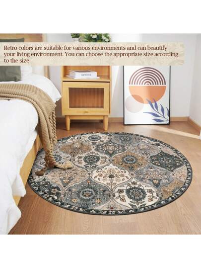 JAYFAN سجادة قديمة الطراز لغرفة المعيشة ، حصيرة أرضية لطاولة القهوة والكنبة ، حصيرة أرضية دائرية لكرسي الكمبيوتر ودراسة