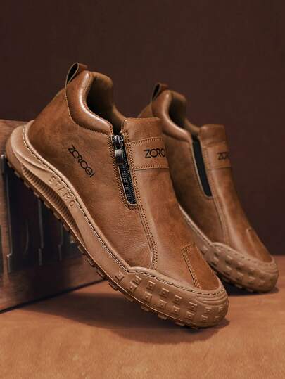 بوت رياضية كاجوال للرجال، بوت أنيق بأزرار سحاب مزدوجة من الأعلى، بوت جلدية بنعل سميك وارتفاع مضاعف، بوت مطاطية، بوت تشلسي، بوت أنكل مبطن بالحرارة، بوت شتوية أنيقة مبطنة بالحرارة للاستخدام الخارجي للرجال