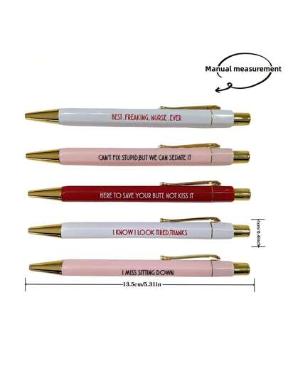 طقم أقلام حبر جاف بموضوع الممرضة 5 قطع، طقم أقلام حبر جاف بموضوع الممرضة مع بطاقة هدية للأصدقاء الممرضات