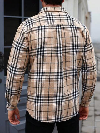Manfinity Homme قميص رجالي كاجوال بأكمام طويلة وتصميم مربعات بأزرار، جاكيت شيرت عصري