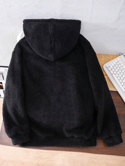 جاكيت ذات قلنسوة مبطنة أساسية سوداء للمراهقين كاجوال