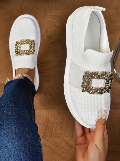 أحذية لوفر كاجوال بنعل سميك مُحبوكة بسلسلة للنساء المقاس 43/42/41رمضان