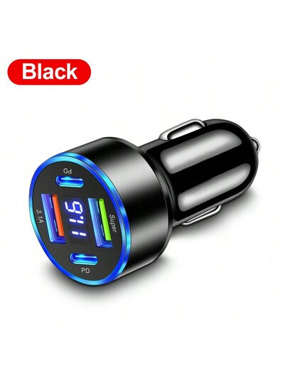 شاحن سيارة 100 واط 4 في 1 مع 2 منفذ USB و 2 منفذ Type-C PD ،شحن سريع متوافق مع هواتف 15/14/13 وهواتف ذكية أخرى متوافق مع و iPad وهواتف أندرويد والكمبيوتر المحمول، شاحن سريع متعدد الأجهزة تصميم صغير للشحن الآمن والفعال أثناء التنقل، هدية للعائلة والأصدقاء