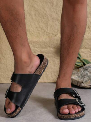 النعال المريحة للرجال بتصميم رجعي مفتوحة الأصبع - تنفس، مانعة للانزلاق، نعل من البولي فينيل كلوريد متين، حزام إبزيم، أحذية المشي المريحة للرجال - مثالية للاستخدام الداخلي والخارجي