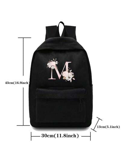 حقيبة ظهر كتف وردية خفيفة الوزن غير محدود الجنس مطبوع عليها حروف وزهور قابل للنقل للرياضة في الهواء الطلق، سعة كبيرة للسفر والتسلق والتجول، مصنوعة من القماش قابل للغسل وتحتوي على أكمام مضادة للصدمات للكمبيوتر المحمول، ذات سحاب منظم للأوراق والمقتنيات الشخ