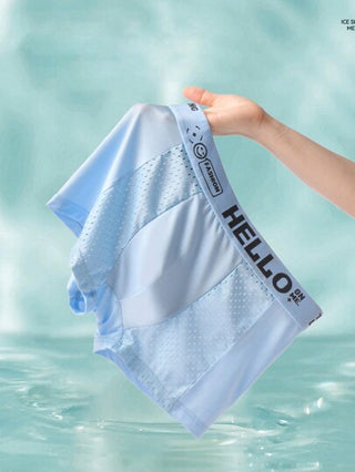 4 قطع سراويل داخلية للرجال من شبكة قماش حريري ناعم قابل للتنفس، ملابس داخلية صيفية بطباعة حرف HELLO