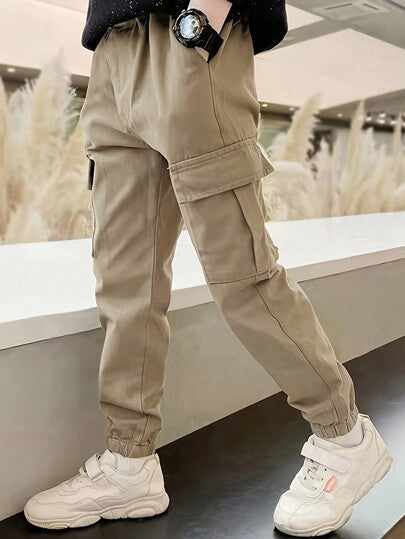 بنطال رياضي متعدد الجيوب كاجوال لفتية 1قطعة، ربيع وخريف