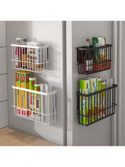 منظم الممر للبانترى، تنظيم وتخزين البانترى، سلال عميقة معلقة ثقيلة الاستخدام من ال معدن، رف توابل للجدار للاستخدام فى المنزل والمطبخ، غرفة الغسيل والحمام، أبيض،أسود