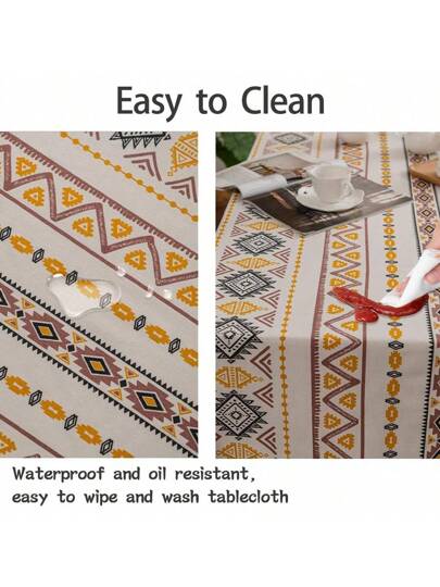 قطعة واحدة منقوشة بشكل بوهيمي مقاومة للماء والزيت مستطيلة الشكل مع شراريب - ديكور المنزل