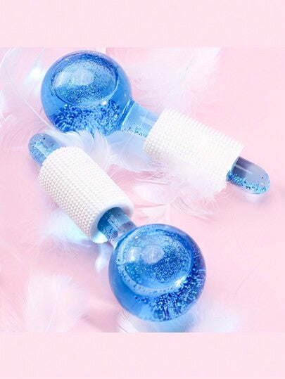 قطعة أو قطعتان من كرات الثلج للوجه – غير قابلة للكسر ، قطع تبريد للوجه والعينين – كرات تبريد لعلاجات التجميل المضادة للشيخوخة – كرات الوجه المضادة للتجاعيد – محفز للوجه، مجموعة كرات الثلج المزينة بالبريق لتدليك الوجه - أدوات تبريد للرقبة والاسترخاء...