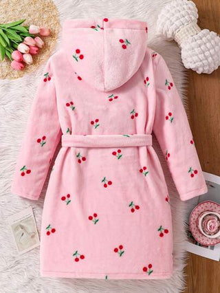 بيجاما روب الاستحمام الفانيلي الوردي ذو الفرو الناعم مع بيجاما ذات أكمام طويلة ومقنعة مناسبة لفتاة المراهقة، مصنوعة من أقمشة ناعمة ومريحة ومعزولة بالفراء المخمل، مناسبة للارتداء المنزلي في فصل الشتاء