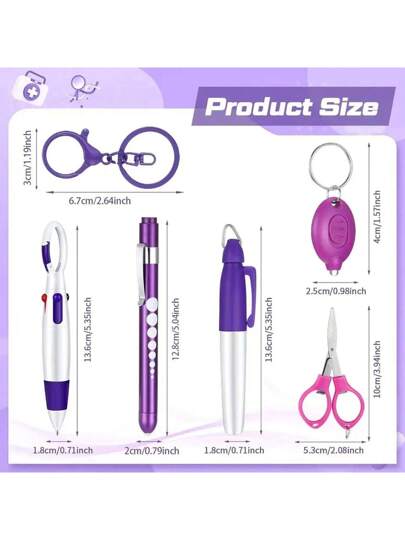 طقم أقلام كرة متعددة الوظائف قابلة للسحب 6 في 1 كاشف ضوئي مقص قابل للطي قلم حبر جاف سلسلة مفاتيح أقلام ممرضة علامة دائمة