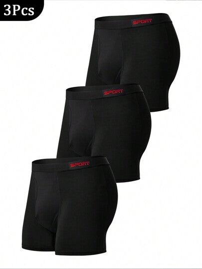 3 قطع من سروال الرجال الداخلي بلون أسود صلب، مريح وشبابي وأنيق غير محدد عند الخصر بفتحات جانبية للرجال