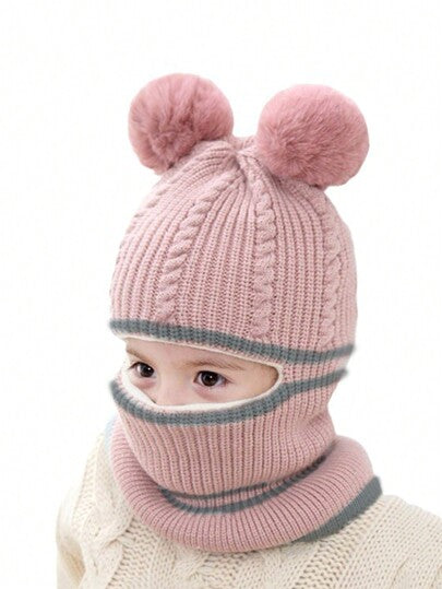 طقم قبعة وأوشحة شتوية للأطفال مكون من 3 قطع - طقم قبعة وأوشحة للأطفال والأطفال المتحد الجنس + قفازات الأطفال-- لون القفازات. فرق اللون عشوائي