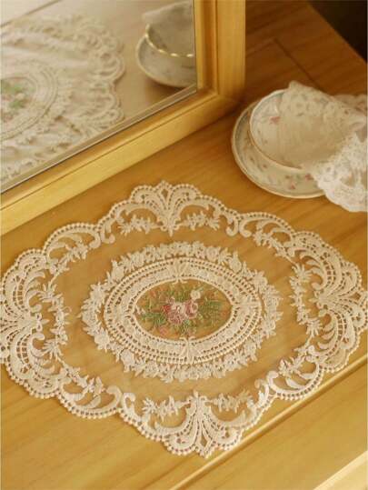 SHEIN قطعة واحدة من المفرش المنضدي المصنوع يدويًا بالكروشيه والدانتيل بطراز عتيق، غطاء مناسب لطاولة القهوة في غرفة المعيشة يقي من الأتربة، مناسب لغرفة المعيشة وغرفة النوم وغرفة الطعام