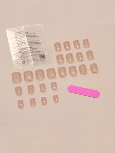 24 قطعة من أظافر ضغط المربع القصير ذات الحافة البيضاء الفرنسية والأظافر ذات اللون الأحادي مع غراء أظافر واحد وملف أظافر واحد، مناسبة لحياة الأصدقاء الإناث اليومية أو التسوق اضافر صناعيه اظافر اصطناع