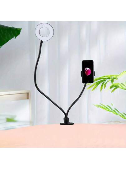 مصباح مكتب معدني ثنائي الاستخدام مع إطار إضاءة ودعامة للهاتف، ليس مقاوم للماء، مصباح مثبت للقراءة وتسجيل الفيديو والدراسة بإضاءة ليد مع حامل ثلاثي القوائم مرن وحامل للهاتف، متوافق مع هواتف آيفون وأندرويد لأغراض تصوير السيلفي وتسجيل الفيديو وعقد اجتماعات ا