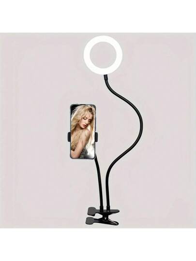 مصباح مكتب معدني ثنائي الاستخدام مع إطار إضاءة ودعامة للهاتف، ليس مقاوم للماء، مصباح مثبت للقراءة وتسجيل الفيديو والدراسة بإضاءة ليد مع حامل ثلاثي القوائم مرن وحامل للهاتف، متوافق مع هواتف آيفون وأندرويد لأغراض تصوير السيلفي وتسجيل الفيديو وعقد اجتماعات ا