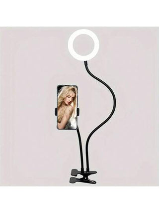 مصباح مكتب معدني ثنائي الاستخدام مع إطار إضاءة ودعامة للهاتف، ليس مقاوم للماء، مصباح مثبت للقراءة وتسجيل الفيديو والدراسة بإضاءة ليد مع حامل ثلاثي القوائم مرن وحامل للهاتف، متوافق مع هواتف آيفون وأندرويد لأغراض تصوير السيلفي وتسجيل الفيديو وعقد اجتماعات ا