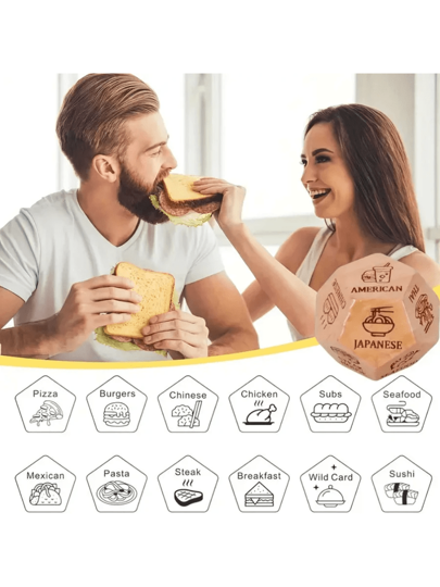 نرد اتخاذ القرار الغذائي - لعبة رومانسية للأزواج لليالي المواعدة والاحتفالات - هدايا عيد الزفاف، عيد الحب، عيد الميلاد والكريسماس للزوج، الزوجة، الحبيب والزميل - فكرة ممتعة وفكاهية لاختيار الطعام