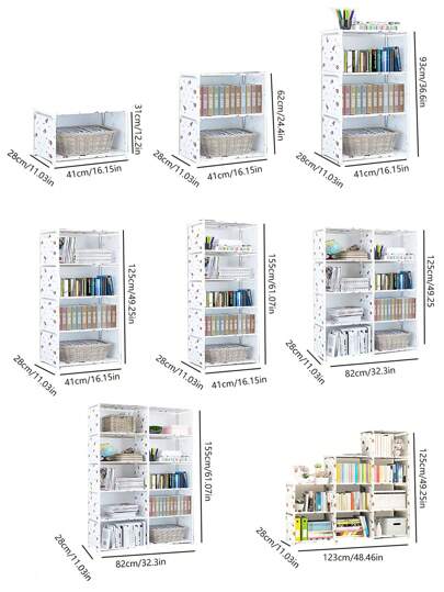 مجموعة رف تخزين متعدد الوظائف، رف كتب مركب بسهولة، رف تخزين قابل للتراكم واقف على الأرض، رف منظم تخزين قابل للإزالة، رف تخزين مرافق للمنزل والغرفة والنوم والمطبخ والصالة والمدرسة والسكن الجامعي