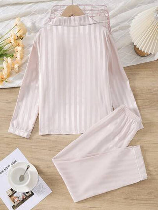 بيجاما مجموعة بنطلون وسترة كاجوال للفتيات المراهقات مخطط بسيط 2 قطعة