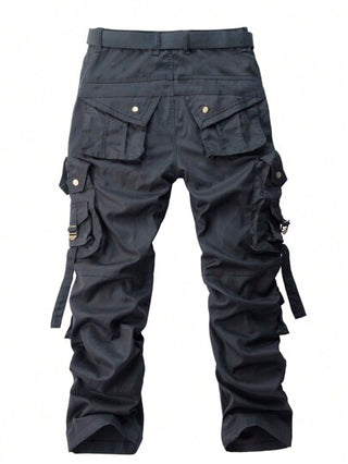 yuehaibao بنطال كارجو متعدد الجيوب خصر متوسط للرجال (الحزام غير مضمن)