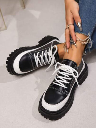 أحذية أوكسفورد حريمي أحذية أكسفورد منصة وسميكة لسيدات، بطراز بريطاني كاجوال من الجلد مربوطة بأربطة، أصابع قدم مدورة وكعب سميك، شقق عصرية، وصولات جديدة لربيع/خريف