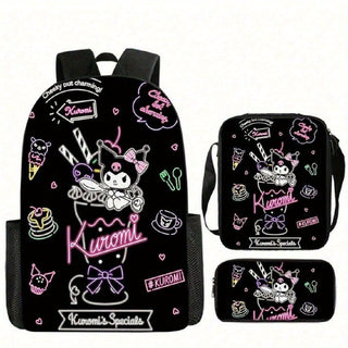 مجموعة حقيبة ظهر من سانريو لكورومي مكونة من 3 قطع، حقيبة مدرسية من البوليستر مع حقيبة أقلام، منظم سفر بسعة كبيرة، إغلاق بسحاب، حقيبة لتخزين مستحضرات التجميل