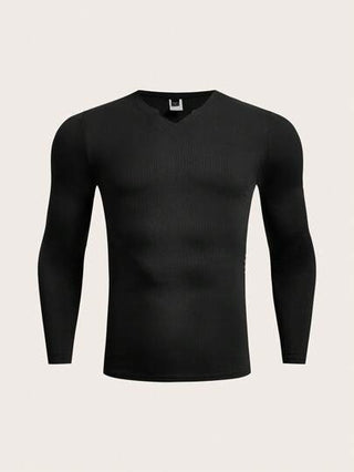 Manfinity Running قميص رياضي رقيق للرجال بياقة على شكل حرف V وأكمام طويلة بطراز صديق مناسب للاستخدام على مدار السنة