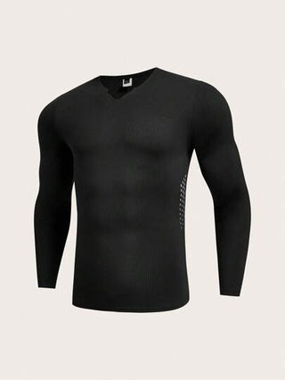 Manfinity Running قميص رياضي رقيق للرجال بياقة على شكل حرف V وأكمام طويلة بطراز صديق مناسب للاستخدام على مدار السنة