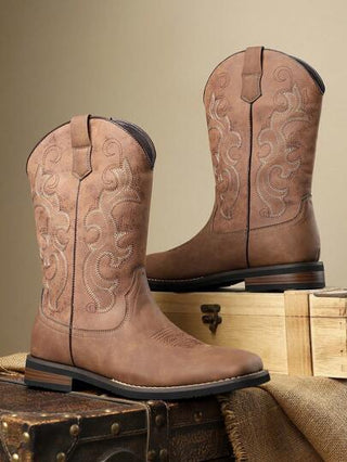 بوت كاوبوي ذات رقبة عالية بأصابع مدببة للرجال، بوت كاوبوي ركوب غربية للخريف/الشتاء