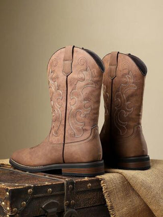 بوت كاوبوي ذات رقبة عالية بأصابع مدببة للرجال، بوت كاوبوي ركوب غربية للخريف/الشتاء