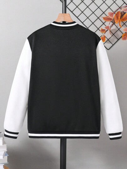 جاكيت أزرار مطبوع عليه حرف بألوان متباينة للمراهقين الولدان