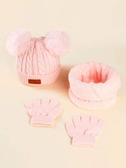 طقم قبعة مُحاكة وأوشحة وقفازات شتوية 3 قطع للأطفال، طقم إكسسوارات دافئة لكلا الجنسين للأطفال الصغار