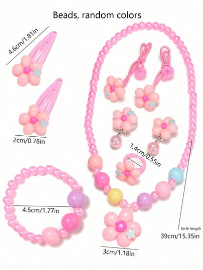 طقم ملحقات شعر للأطفال 149قطعة/مجموعة، شاملاً فيونكات متعددة الألوان، أزهار، قلائد، أساور، خواتم، أقراط