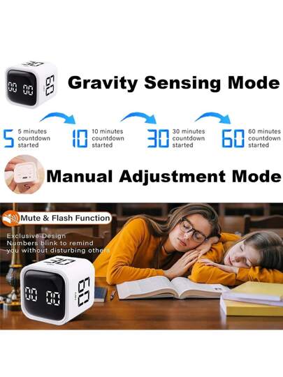 SULVGO مؤقت بوموديتشيرو الرقمي مكعب ، مؤقت إنتاجية، مؤقت مطبخ، مؤقت مكتب 5/10/30/60دقيقة وعد تنازلي مخصص، اهتزاز وإنذار صوت قابل للتعديل، للمهام والعمل والطهي والدراسة