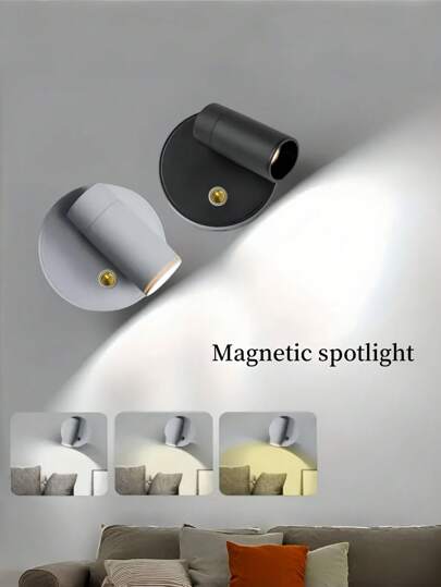 قطعة واحدة إضاءة حائط لاسلكية قابلة للشحن بلمس ديمر مصنوعة من الألومنيوم والبلاستيك، قابلة للتعديل ب- 3 ألوان، لا تحتاج إلى أسلاك، لديكور غرفة النوم والمدخل وغرفة المعيشة والمكتب