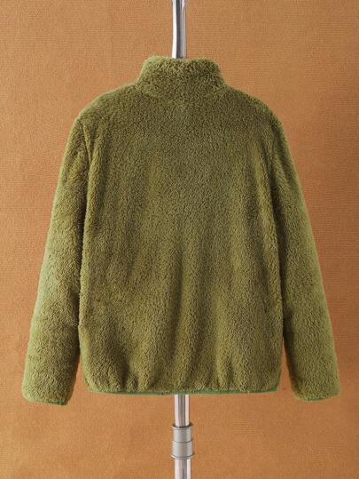 SHEIN جاكيت بياقة فرائية كاجوال لأولاد المراهقين ، ملابس منزلية