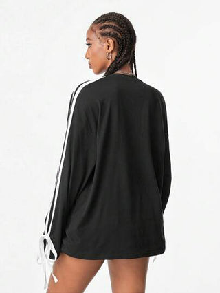 EZwear بلوزة نسائية بأكمام طويلة وياقة طاقم فضفاضة وعرضية مع خطوط جانبية، موسم الربيع والصيف