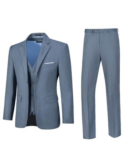 بدلة رجالية من فوريال, موديل بسيط وضيق, بتصميم أنيق بحفاية واحدة للأعمال, مكونة من 3 قطع: بدلة وسترة وبنطلون, مناسبة للزفاف ، الأعياد، السفر، باللون الأزرق الجينز، المقاسات من XS إلى 3XL